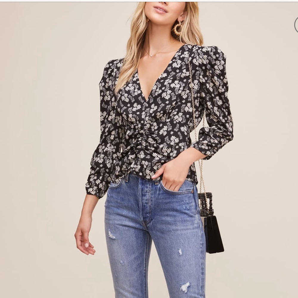 NWT ASTR Floral Ditsy Shirred Puff Sleeve Blouse